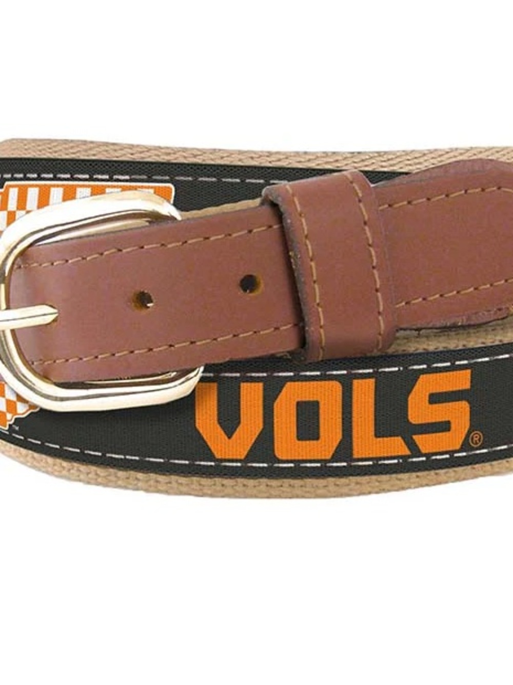 Tennessee Vols Ribbon Belt with Brown Leather Trim